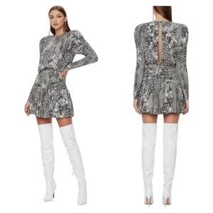 AFRM Bette Long Sleeve Mini Dress Black/White Animal Print Size Small